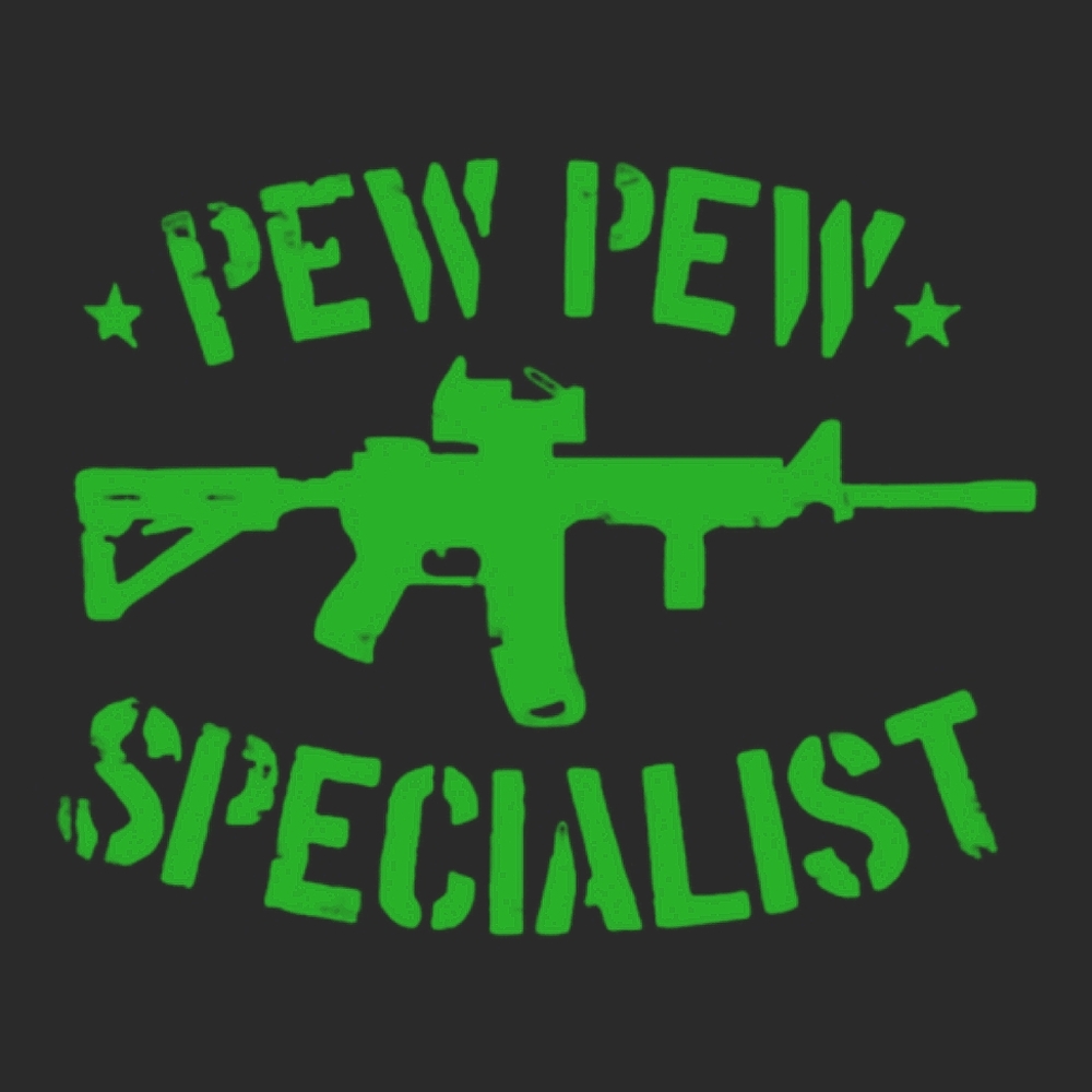 Green PEW PEW SPECIALIST Premium permanent vinyl decal 5.5Wx4.3H
